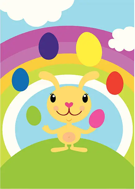 Vector illustration of Easter Bunny Juggling Eggs