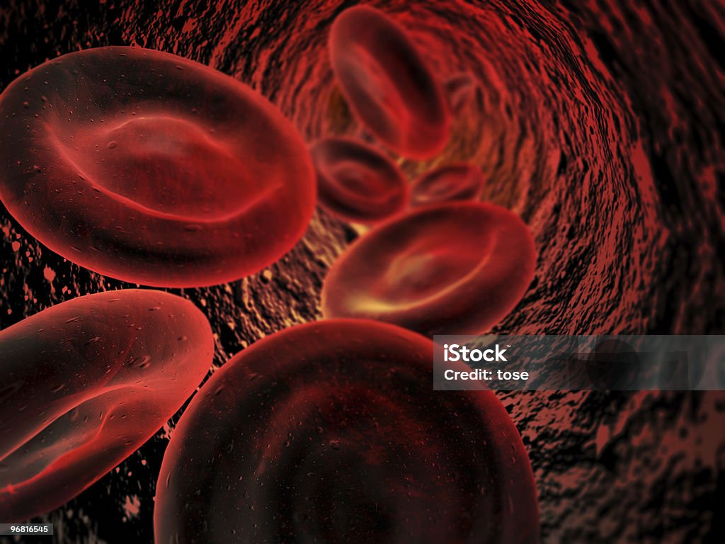 Le cellule del sangue che scorre attraverso un'arteria - Foto stock royalty-free di Anatomia umana