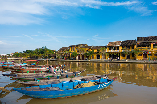 A beautiful sunny day at Hoai river. Hoi An, once known as Faifo. Hoi An old town is UNESCO world heritage, one of the most popular destinations in Vietnam