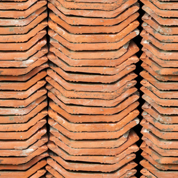 seamless photo texture of stack of dutch roof tile - tegula imagens e fotografias de stock