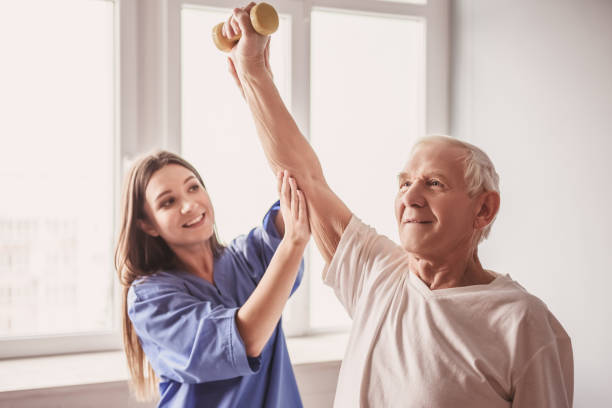 Old man in hospital stock photo