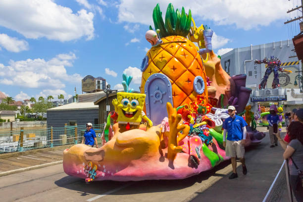 Pasto, Nariño, Colombia. January 6, 2015: floats transported on top of trucks or trailers, in which groups made up of tourists or pastusos who pay a right of way to participate in them, wear a costume that identifies each float. These huge rolling constructions are characterized by large articulated and moving cartoon or allegorical figures.