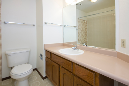 Basic old bathroom, empty in need of a remodel. Great shot for a Before in a before and after remodeling comparison. 
