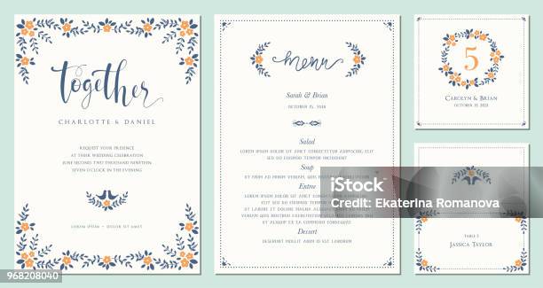 Invitation And Card Design Set09 Stock Illustration - Download Image Now - Border - Frame, Flower, Wedding