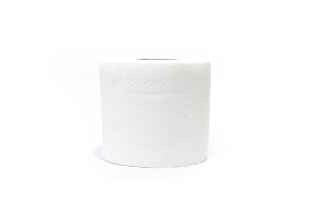 istock Roll of toilet paper on white background 968214232
