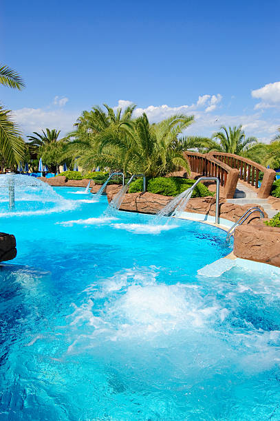 Aqua park open air hot tub, Antalya, Turkey stock photo