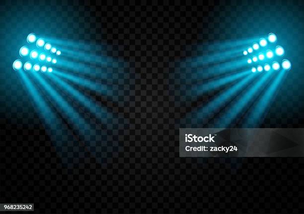 Stadium Lights On A Dark Background Stock Illustration - Download Image Now - Stadium, Searchlight, Soccer