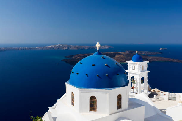istock Santorini greece chapel deep blue sea 968244872