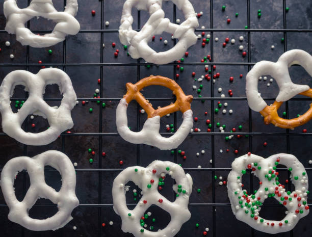 istock White chocolate covered twisted pretzels 968247878