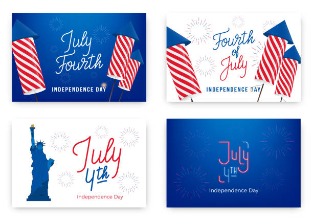 Fourth of July. Holiday banners for USA Independence Day. Set of modern cards, invitations, web banners for July 4th Fourth of July. Holiday banners for USA Independence Day. Set of modern cards, invitations, web banners for July 4th. Missile stock illustrations