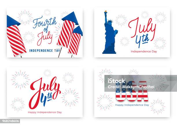 July 4th Holiday Banners For Usa Independence Day Set Of Modern Cards Invitations Web Banners For July Fourth Stock Illustration - Download Image Now