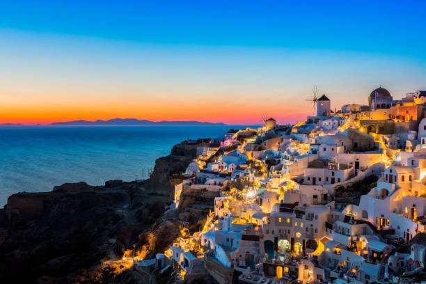 istock Night view of Santorini island, Oia - Greece 968251076