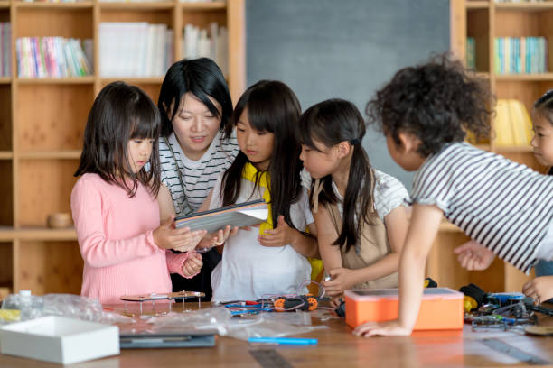 istock Teacher showing young group of students something on a digital tablet 968253852