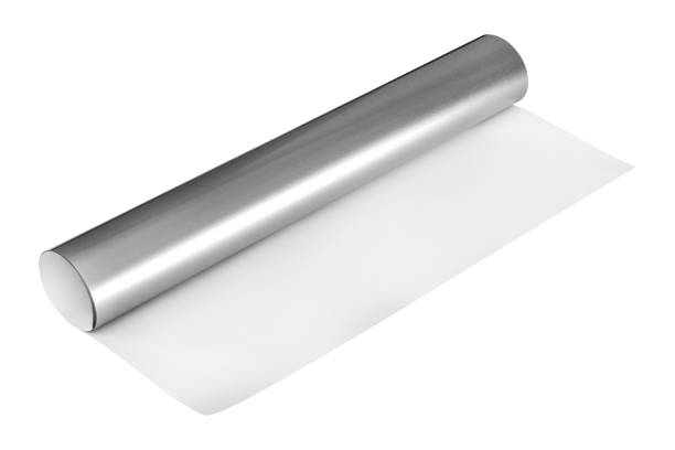 istock Silver sticker roll isolated on white background. Foil sheet material. ( Clipping path ) 968256980