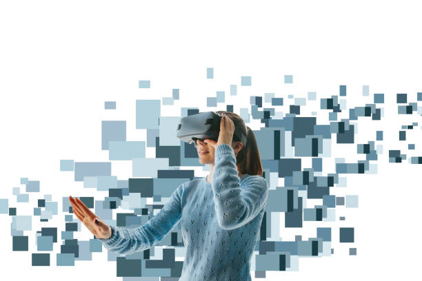 istock The woman with glasses of virtual reality. Future technology concept. Modern imaging technology 968257160