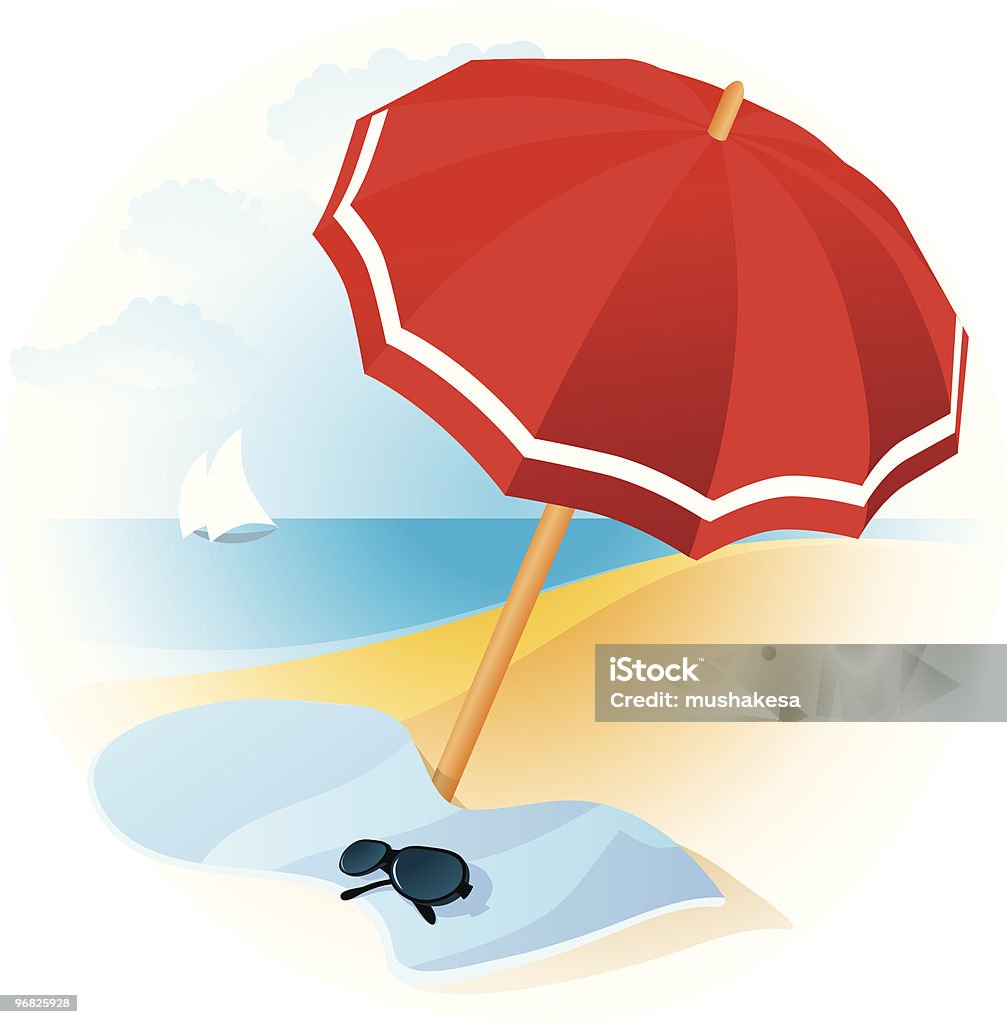 Roter Regenschirm am Strand - Lizenzfrei Bildhintergrund Vektorgrafik
