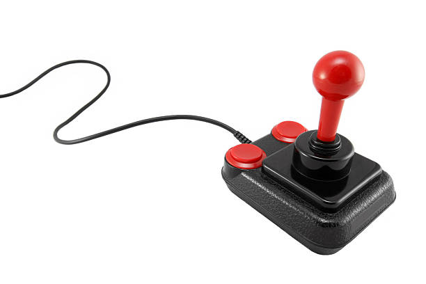 joystick clásicos sobre fondo blanco - palanca de juego fotografías e imágenes de stock