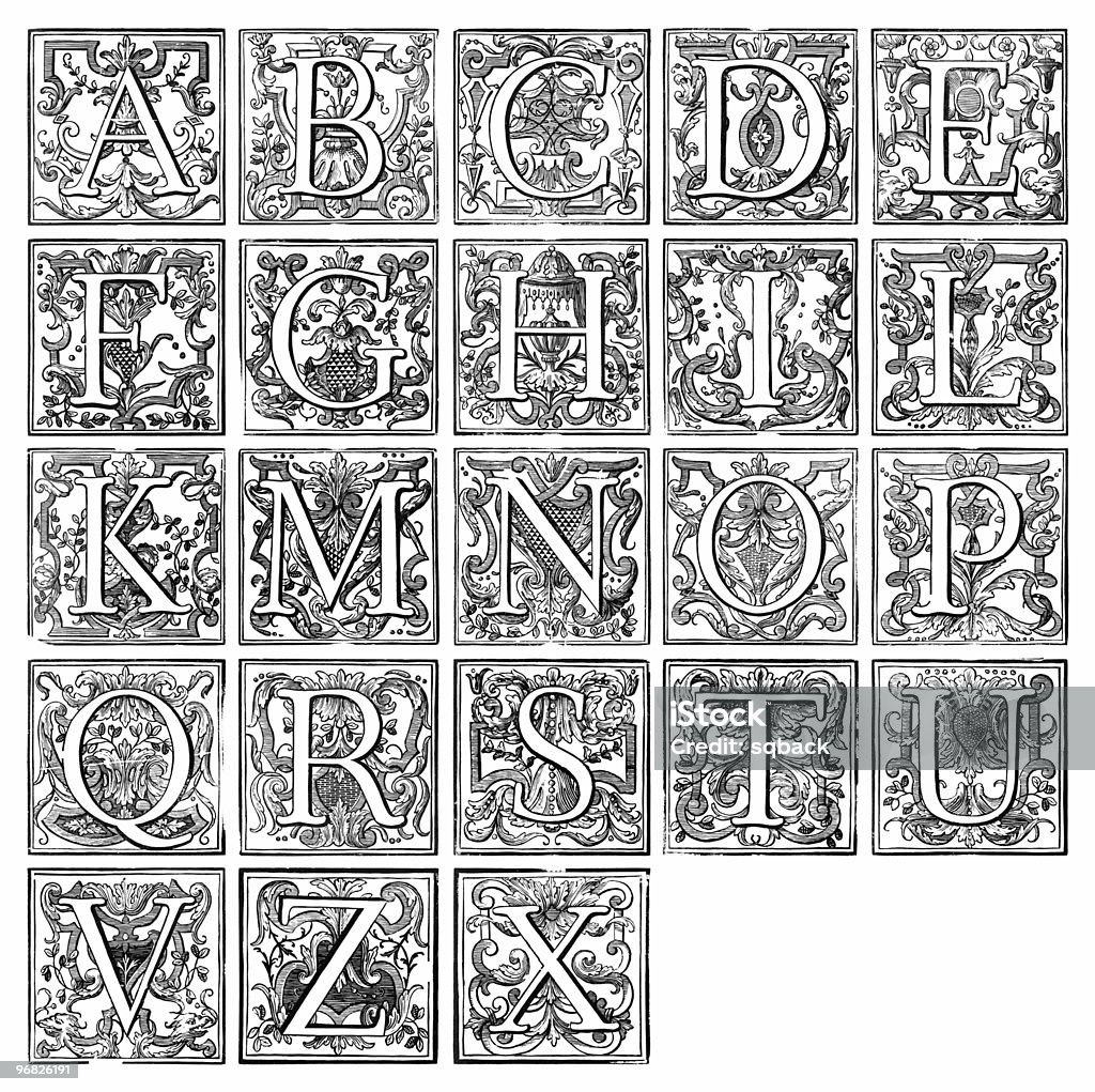 alphabet from 16th century  Capital Letter Stock Photo