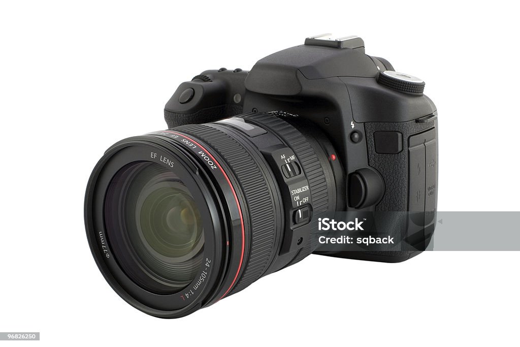 Digital camera with clipping path.  Digital Single-Lens Reflex Camera Stock Photo