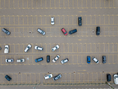 Chaos parking lot photographed with a drone