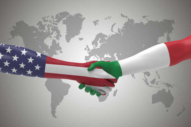 двусторонние переговоры по рукопожатию между америкой и италией - discussion talking italy usa стоковые фото и изображения
