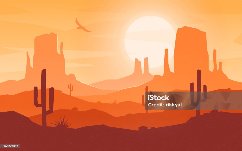 Daytime cartoon flat style desert landscape. Daytime cartoon flat style desert landscape. Vector illustration. Desert Area stock vector