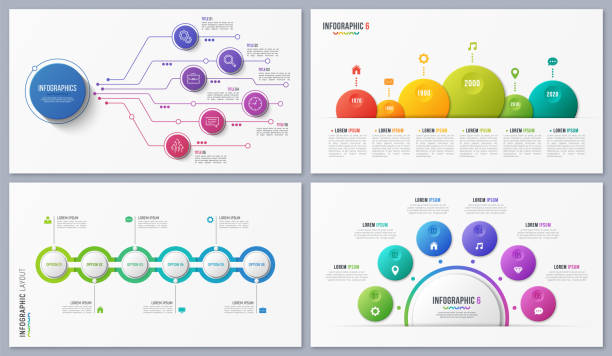 Set of contemporary infographic designs, concepts, templates with six options Set of contemporary infographic designs, concepts, templates with six options. Vector illustration. input device stock illustrations