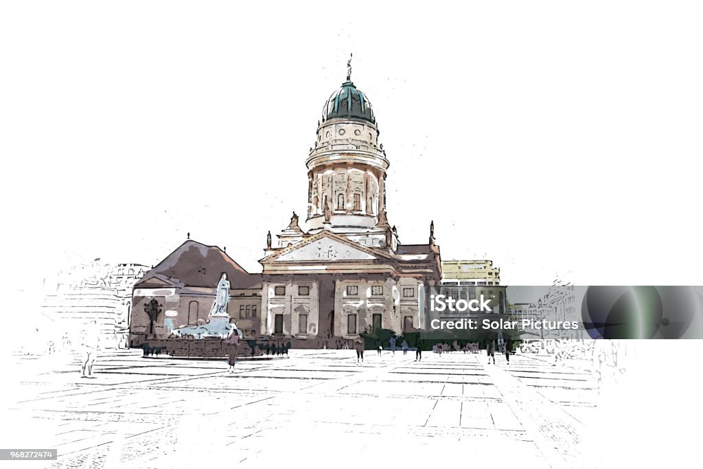 Creative Illustration - French Cathedral, Berlin - Watercolor painting A creative Illustration of the French Cathedral, Berlin Berlin stock illustration