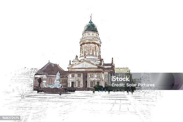 Creative Illustration French Cathedral Berlin Watercolor Painting Stock Illustration - Download Image Now