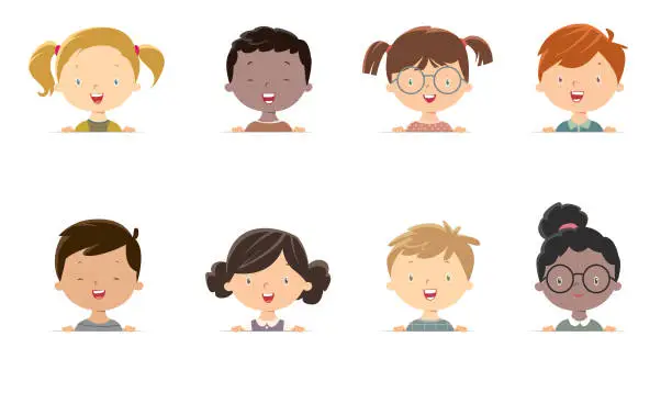Vector illustration of Little girls and boys face