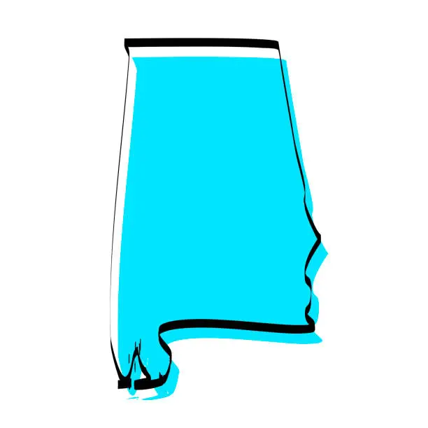 Vector illustration of Alabama map hand drawn on white background, trendy design