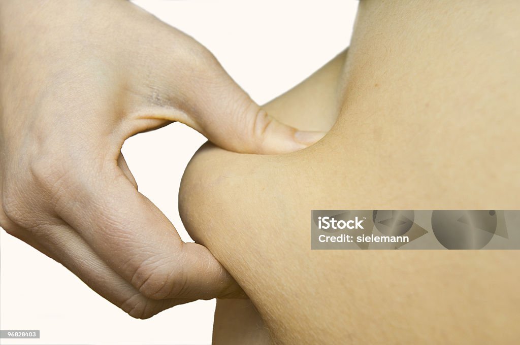 hand is measure the bodyfat  Body Conscious Stock Photo