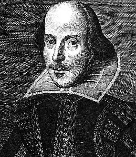 Monochrome portrait sketch of William Shakespeare Shakespeare's engraving from the First Folio (1623) william shakespeare stock illustrations