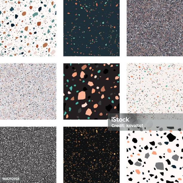 Terrazzo Set Vector Modèle Sans Couture Vecteurs libres de droits et plus d'images vectorielles de Terrazzo - Terrazzo, Motif, Texture