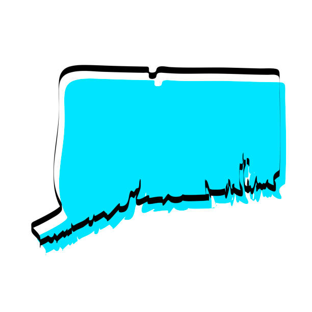 ilustrações, clipart, desenhos animados e ícones de mapa de connecticut mão desenhada sobre fundo branco, design moderno - map cartography connecticut drawing