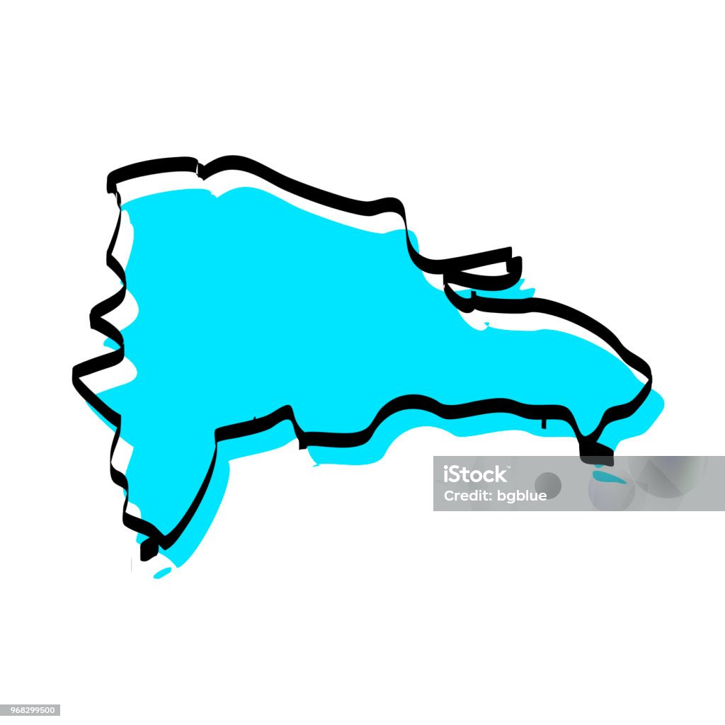 Dominican Republic map hand drawn on white background, trendy design Map of Dominican Republic hand drawn in trendy style, isolated on a blank background (Colors used: blue, black, white). Vector Illustration (EPS10, well layered and grouped). Easy to edit, manipulate, resize or colorize. Please do not hesitate to contact me if you have any questions, or need to customise the illustration. http://www.istockphoto.com/portfolio/bgblue Abstract stock vector