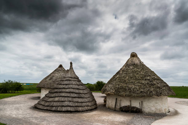 Neolithic houses outside visitor centre at Stonehenge