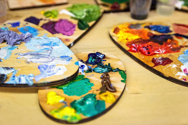 istock Artistic equipment. Oil paints. Palette. 968306152