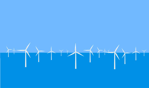 Offshore wind farm Vector image of an offshore wind farm wind turbine illustrations stock illustrations