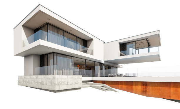 istock 3d rendering of modern cozy house isolated on white. 968309666