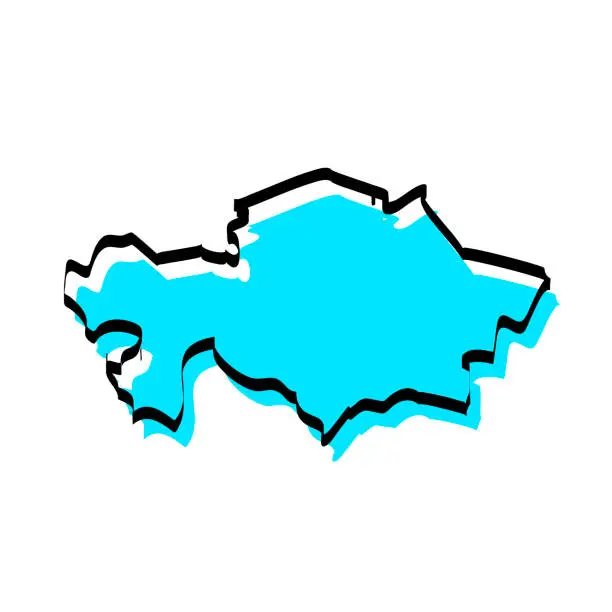 Vector illustration of Kazakhstan map hand drawn on white background, trendy design