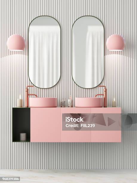 The Interior Of The Bathroom Is In Art Deco Style 3d Illustration Stock Photo - Download Image Now