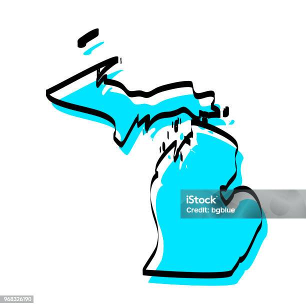 Michigan Map Hand Drawn On White Background Trendy Design Stock Illustration - Download Image Now