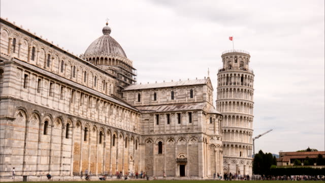 day time lapse of the duomo and famous leaning tower, pisa