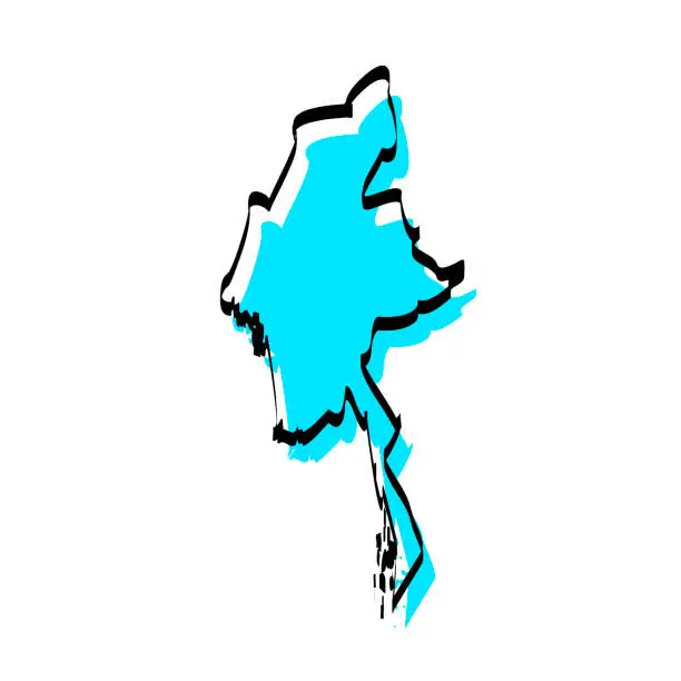 Vector illustration of Myanmar map hand drawn on white background, trendy design