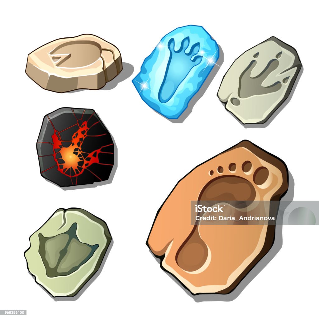 A set of footprints of fossil animals and man isolated on white background. Vector cartoon close-up illustration A set of footprints of fossil animals and man isolated on white background. Footprint stock vector