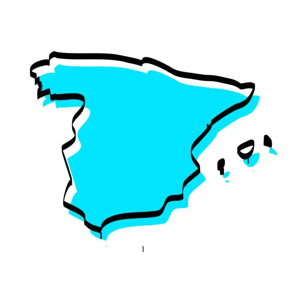 Vector illustration of Spain map hand drawn on white background, trendy design