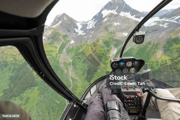 Helicopter Ride To Glacier Snow Mountain In Alaska Usa Stock Photo - Download Image Now