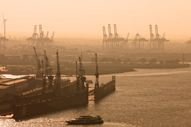 istock Hamburg port at sunset 968366104