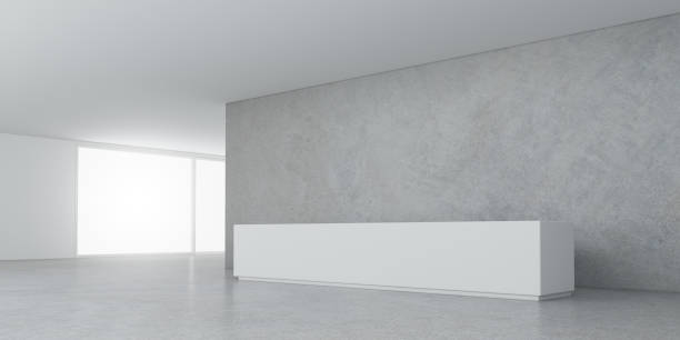 istock 3D rendering of white room space with interior lighting and sun light cast the window shadow on the wall and floor,Perspective of minimal design architecture. 968373572